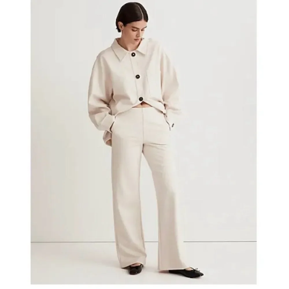 Madewell Size Small Beige Ponte Wide Leg Pants Elastic Pull On Waist Stretchy - Picture 5 of 15